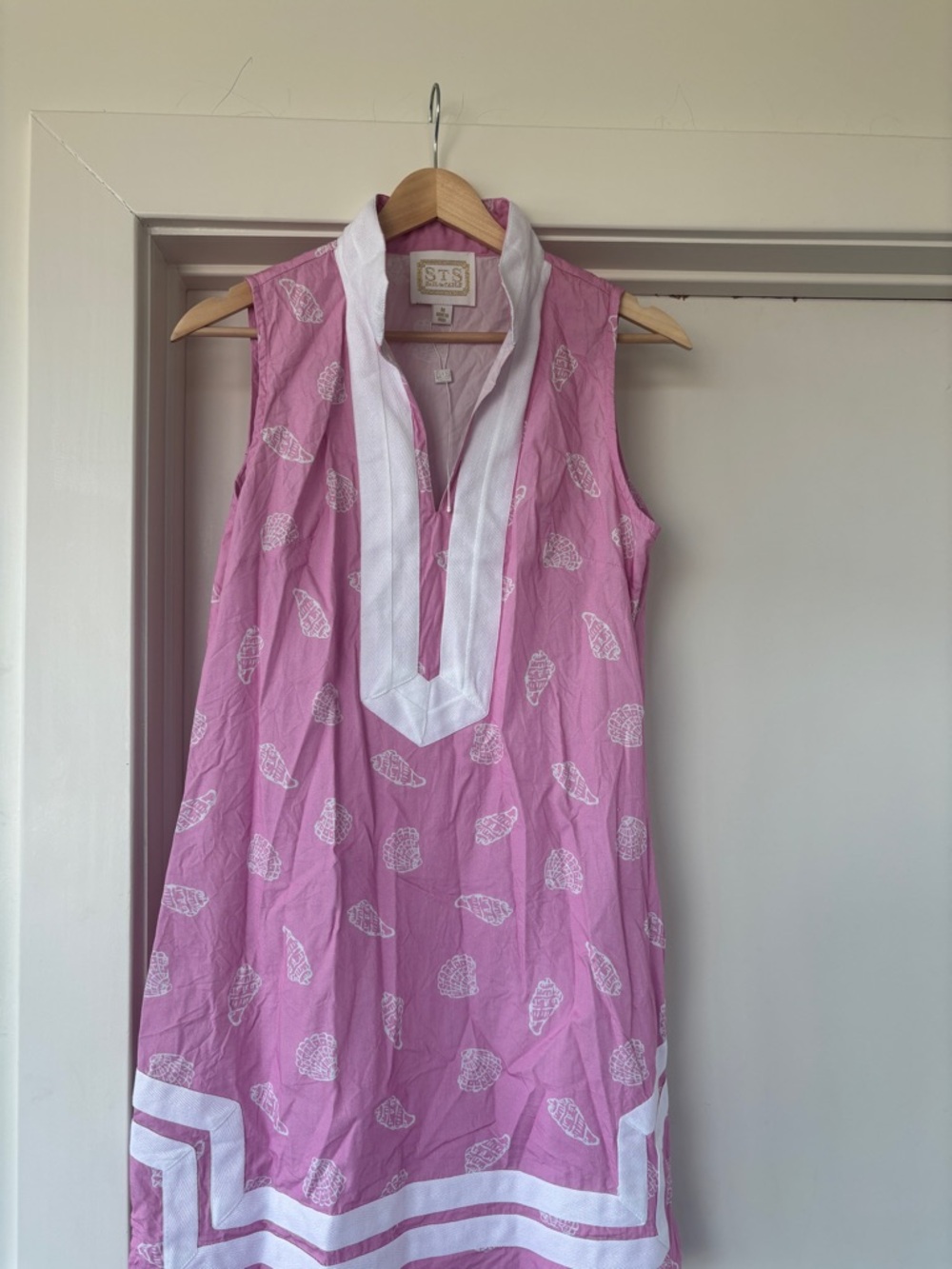 SJS Pink Shell-Print Tunic with White Trim